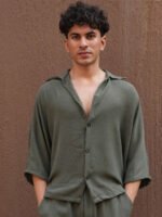Textured Shirt Collar Oversized Shirt With Trousers