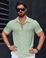 Men’s Stylish Casual Textured Pista Shirt - Image 2