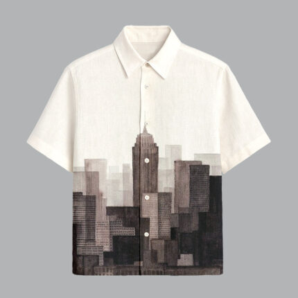 Beige Printed Half Sleeve Shirt for Men Premium Casual Summer Wear