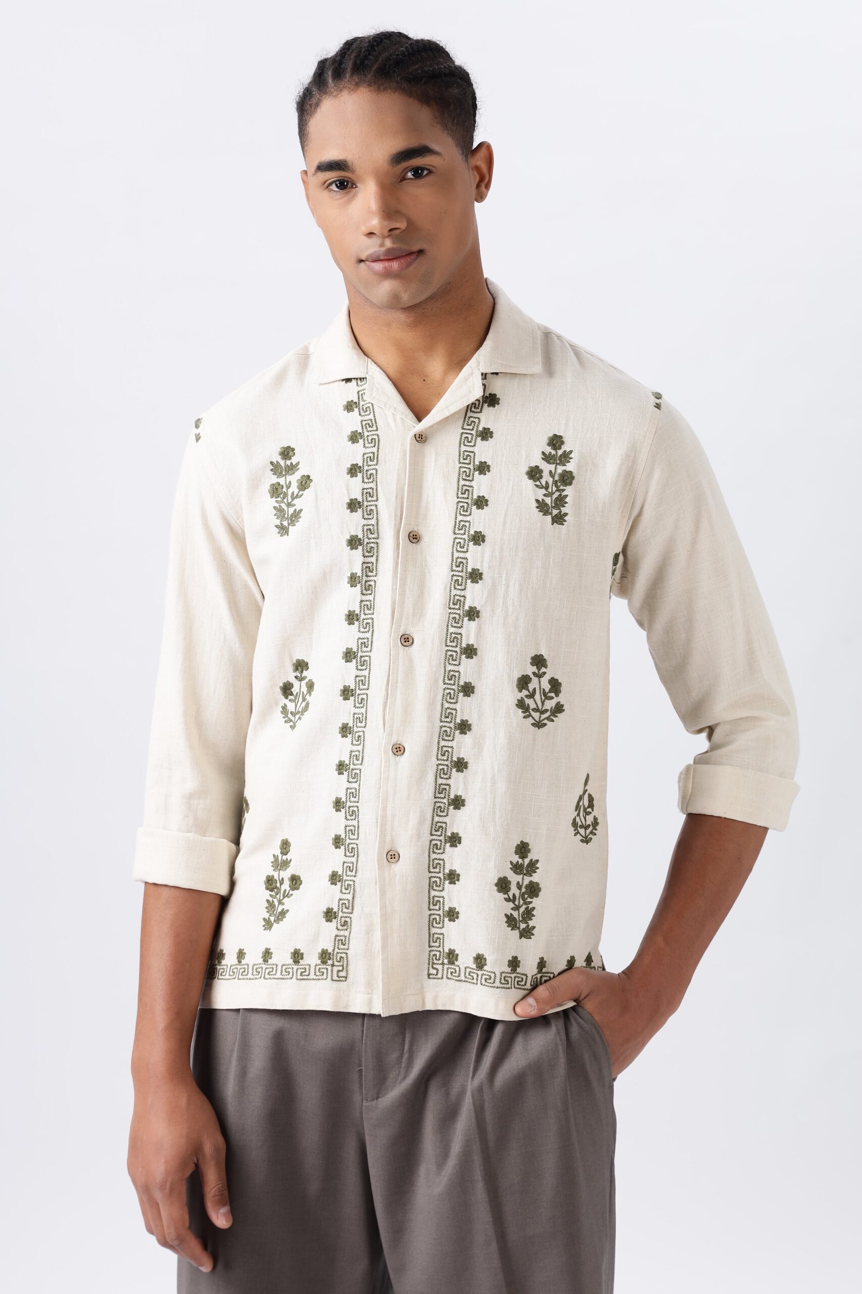 1L9A2127_73a0d380-0b95-497f-a159-331de939d5b3-scaled-1.jpg Olive Grove Cotton-Linen Natural Embroidered Shirt - Image 1