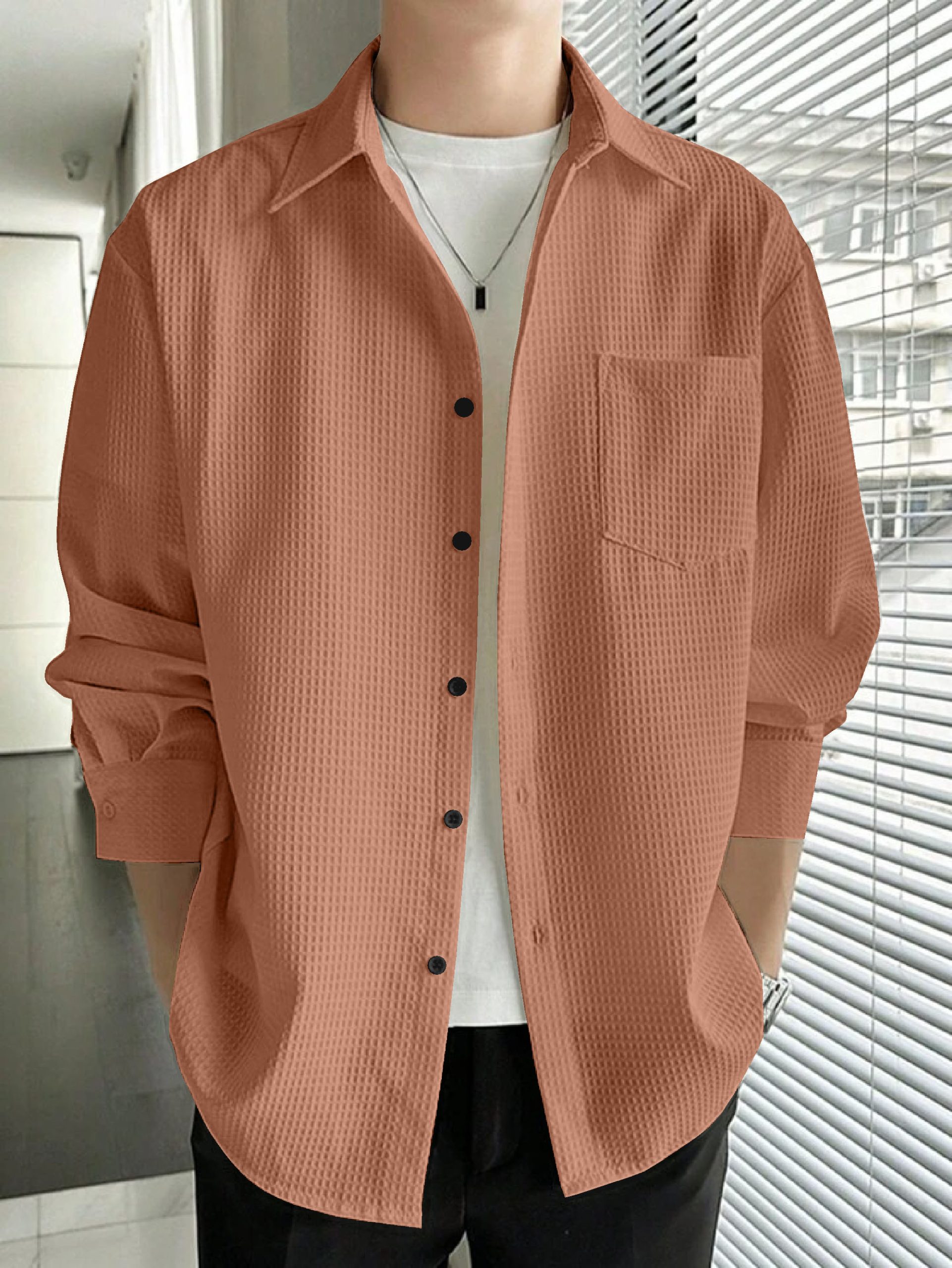 24-1-scaled-1.jpg Full Sleeve Imported Waffle Men’s Wooden Shirt - Image 1