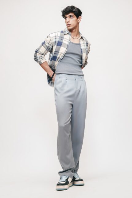 Stone Grey Double Pleated Premium Korean Straight Pants