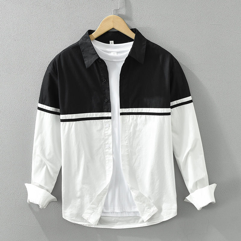5.1.jpg Men’s Black & White Patchwork Long Sleeve Shirt - Image 1