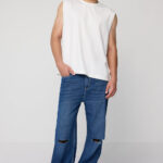 Vintage Blue Distressed Knee-Slit Baggy Jeans