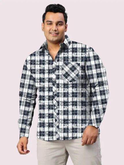 Classic Black Check Men Plus Size Cotton Shirt