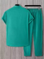 Plain Green Mens Full Set Trouser And Shirt Half Sleeves - Image 2