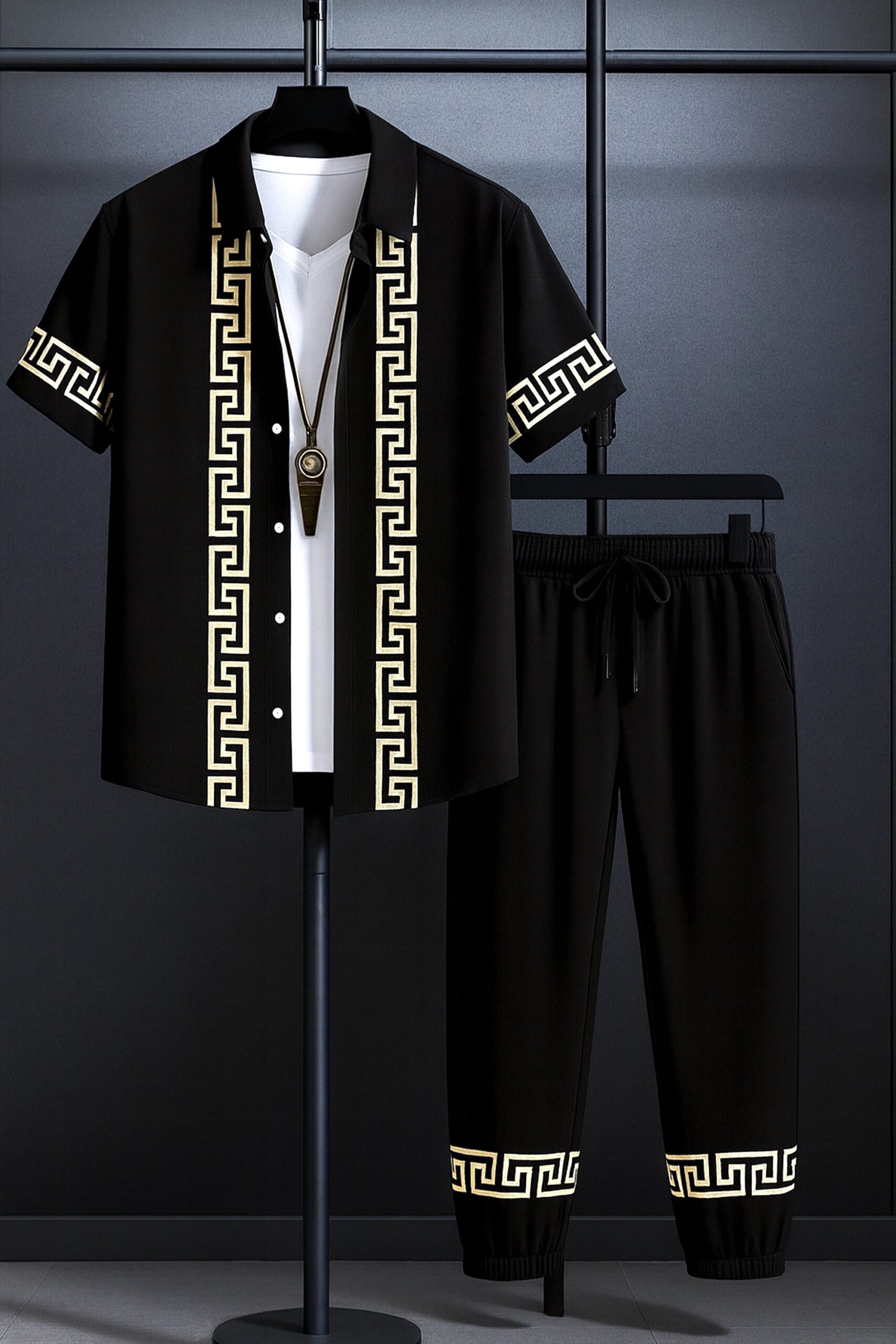 CRDS_BLACK_BORDER_1-scaled-1.jpg Black Border Men’s Casual Half Sleeve Shirt and Trouser Co-ord Set - Image 1
