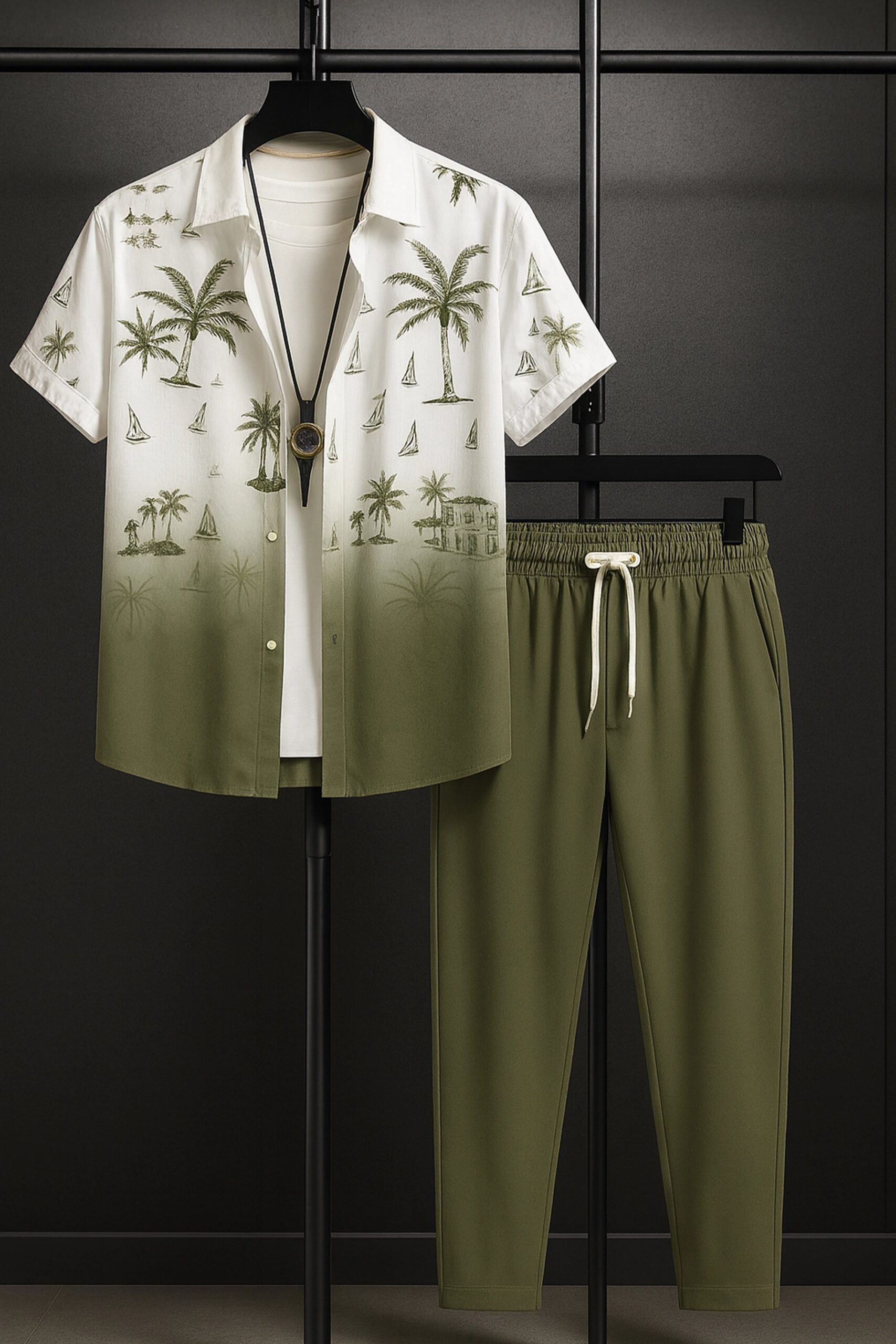 CRDS_GREEN_SHADY_1-scaled-1.jpg Green Shady Men’s Casual Half Sleeve Shirt and Trouser Co-ord Set - Image 1