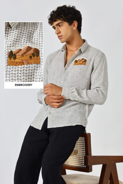 Desert Trail Earthy Tone Embroidered Cotton Shirt