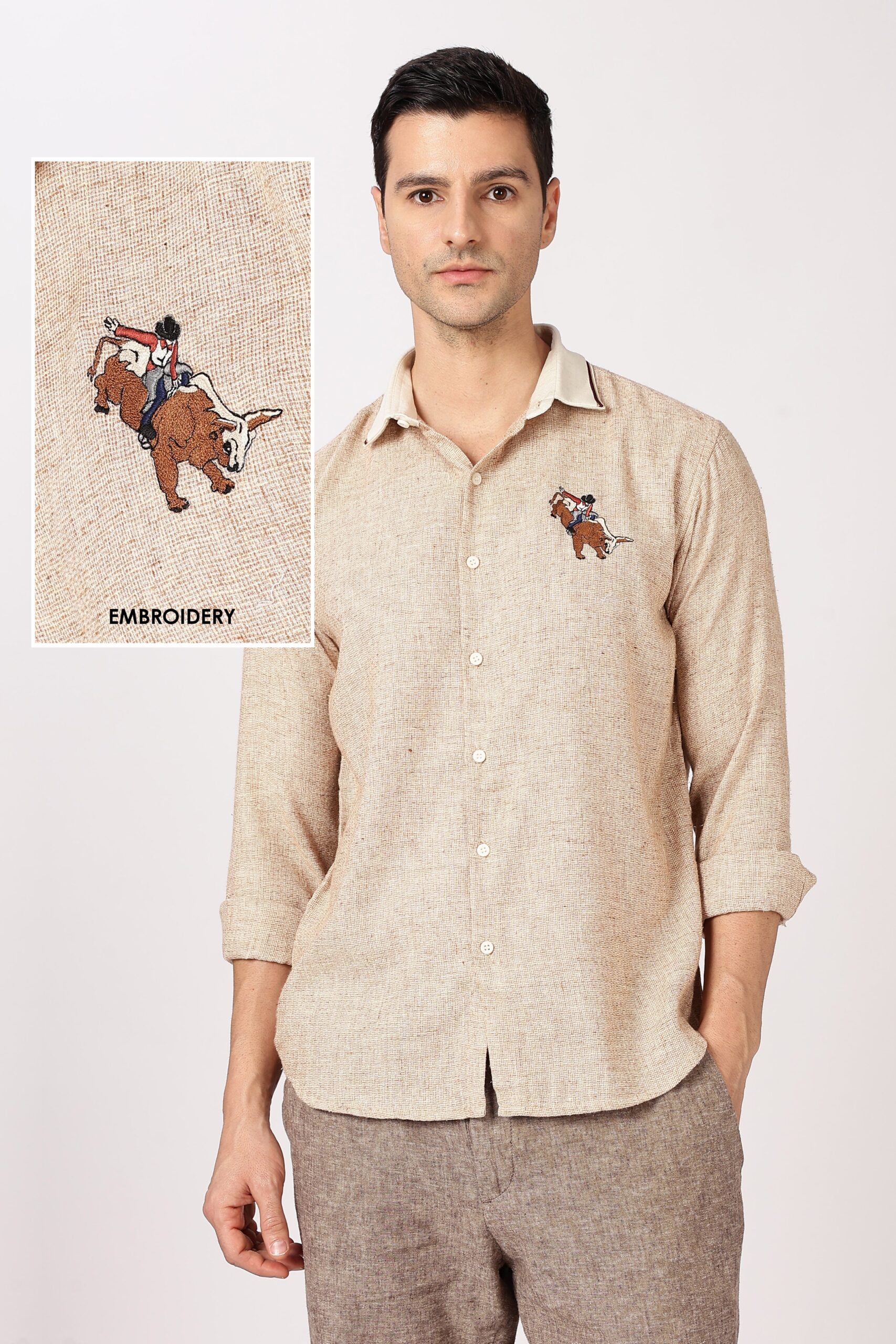 CSP0402-0-scaled-1.jpg Rodeo Frontier Brown Cotton Western Embroidered Shirt - Image 1