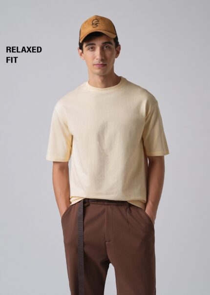 Cream Basic Relaxed Fit Cotton T Shirt