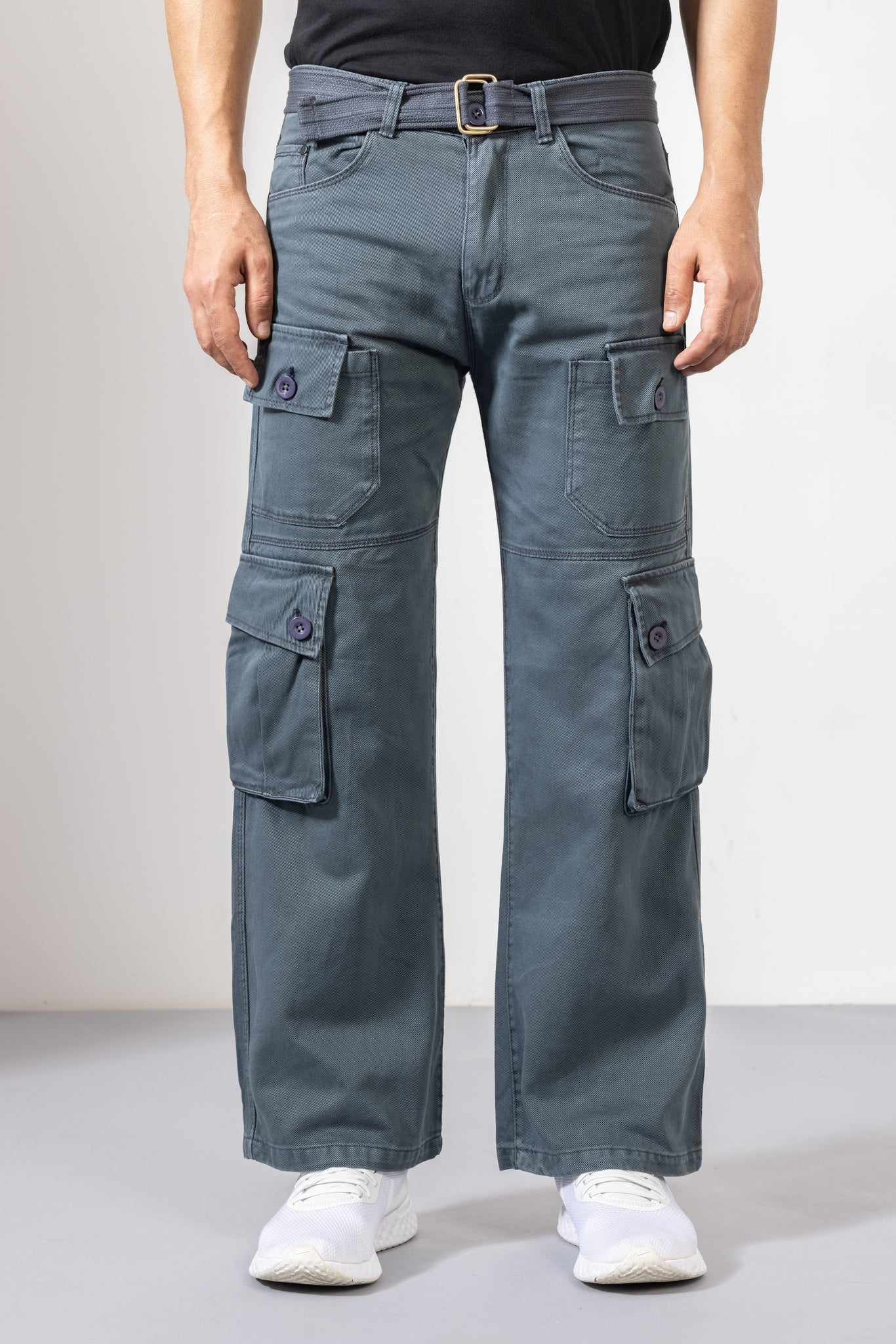 GSCRG8PKTDECSGRY.jpg Grey Cotton Cargo Pants with Spacious Multi-Pocket Design - Image 1