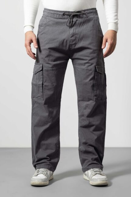 Dark Grey Straight-Fit Cotton Cargo Pants for Daily Wear