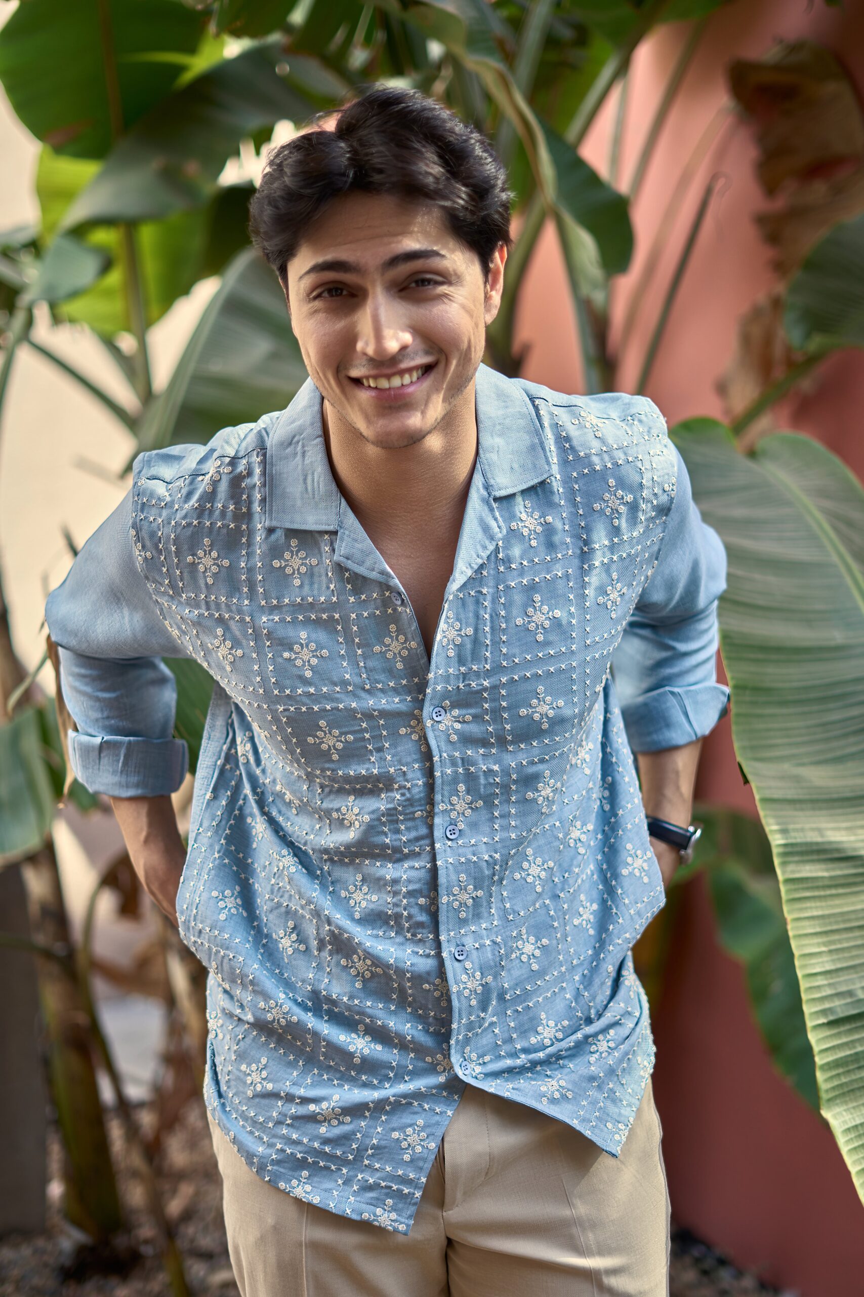 MNL01339-scaled-1.jpg River Blue All-Over Embroidered Box Fit Premium Cotton Shirt - Image 1