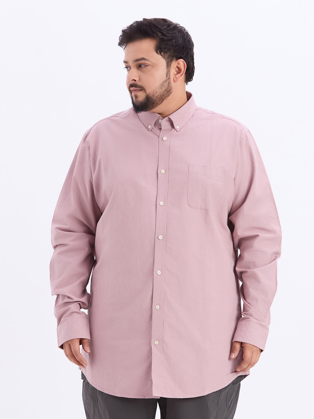 RICH066_1_2e3539f4-0251-42d5-b7cb-4d9fd06896c7.jpg Plus Size Men Regular Fit Dusty Pink Solid Formal Full Sleeve Shirt - Image 1