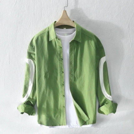Olive Green cut-pest long sleeve mens shirt