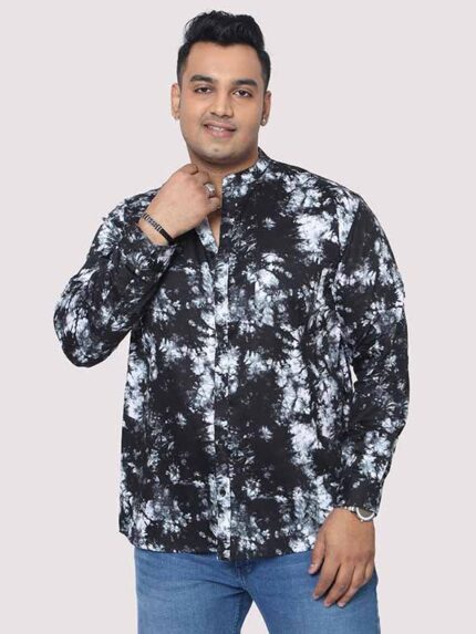 Black Tie Dye Mandarin Collar Men Plus Size Shirt