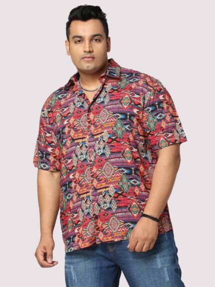 Electro Abstract Digital Print Men Plus Size Half Sleeve Shirt