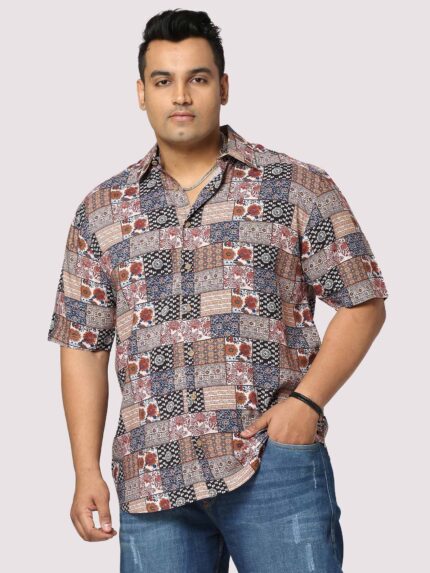 Harmony Abstract Digital Print Men Plus Size Half Sleeve Shirt