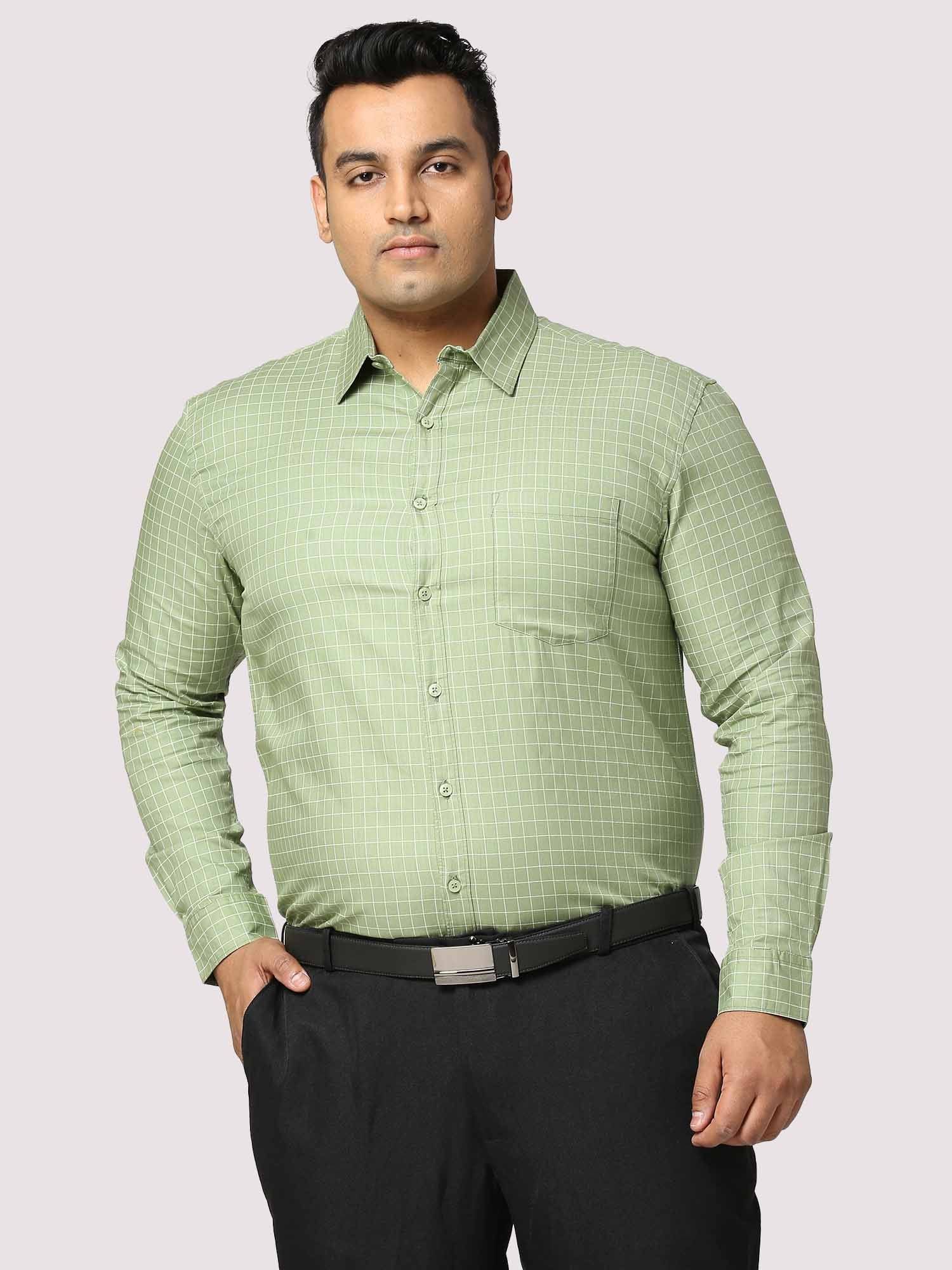 light-green-checkered-full-shirt-men-s-plus-size-guniaa-fashions-1.jpg Light Green Check Pattern Men Plus Size Full Sleeve Shirt - Image 1