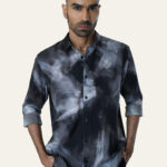 Black Abstract Printed Slim Fit Cotton Fashion Shirt