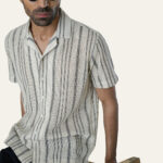 Black Textured Printed Crochet Style Designer Shirt
