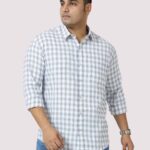 White on Black Contrast Checks Men Plus Size Cotton Shirt